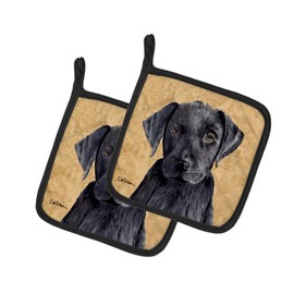 Caroline's Treasures SC9136PTHD Labrador Wipe Your Paws Pair of Pot Holders Kitchen Heat Resistant Pot Holders Sets Oven Hot Pads for Cooking Baking BBQ, 7 1/2 x 7 1/2