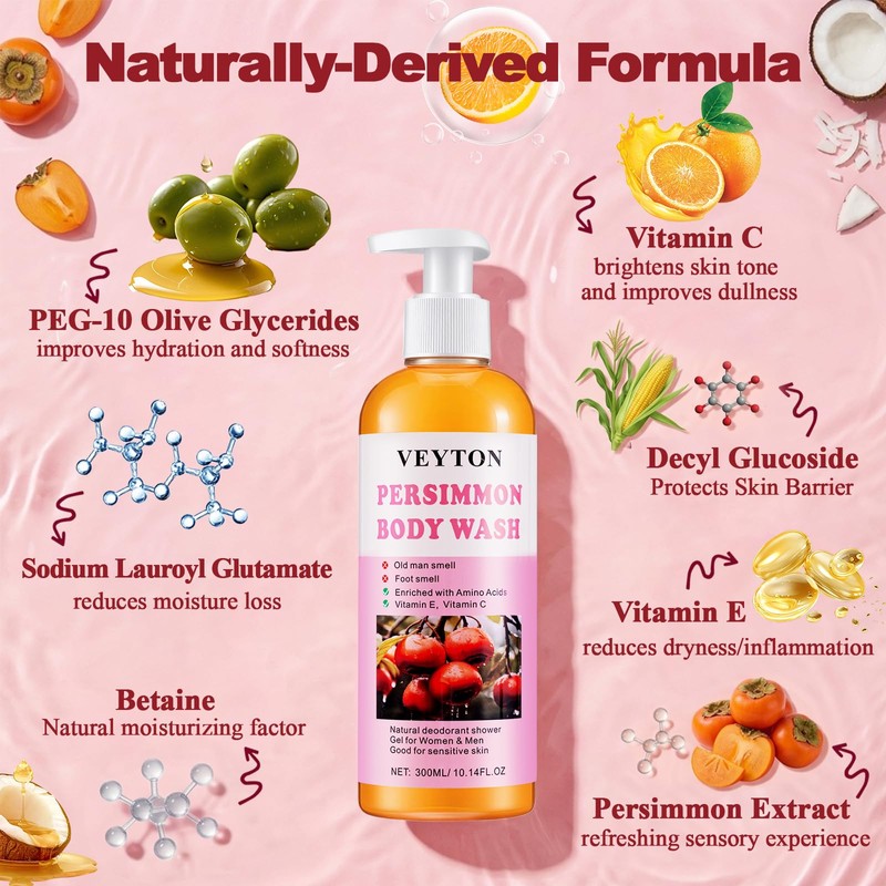 Persimmon Body Wash for Old People Smell, Persimmon Deodorant Bar