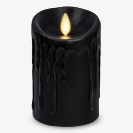 Luminara Wax Drip Flameless LED Candle, Black 3" x 4.5", Timer Function, Real Wax Pillar, Battery Operated Unscented Safe, Long-Lasting