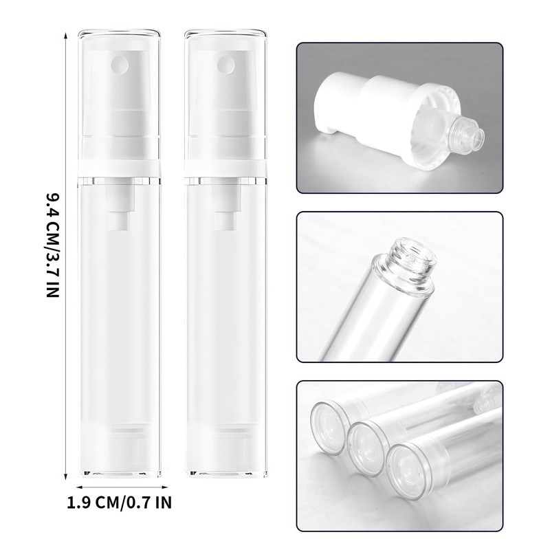 Kzvsiy 5 Pcs 10 ml Airless Pump Bottles, Refillable Clear