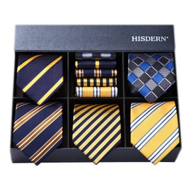 HISDERN TA5-01S Set of 5 Ties and Pocket Squares for Business Use, Luxury Gift Box, Choose from 17 Patterns, Job Hunting, Weddings, Gift for Father’s Day