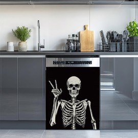 Dishwasher Magnetic Cover,Funny Skull Skeleton Dishwasher Magnet Kitchen Art Decor, Waterproof Dishwasher Refrigerator Magnetic Sticker 23 W x 26 H Inch