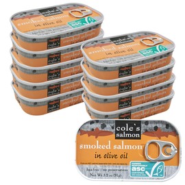 Cole's COLE'S SEAFOOD - Hand Packed Smoked Salmon in Olive Oil, Preservative Free Seafood, Canned Fish, High in Protein and Omegas, 3.2 oz Can | Pack of 10