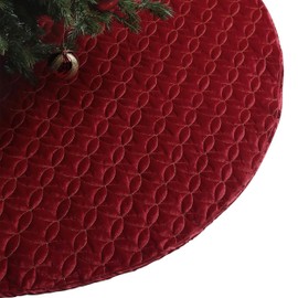 Valery Madelyn Christmas Tree Skirt for Tree Decorations, 36 Inch Fabric Luxury Red Gold Medium Xmas Velvet Tree Skirt with Embroidery Patchwork & Tassels for Tree Merry Christmas Party Decor