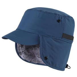 Magracy Outdoor Men's Winter Baseball Cap with Visor Warm Earflap Hat Trapper Hunting Hat, darkblue