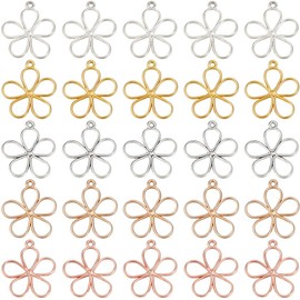 SUNNYCLUE 1 Box 100Pcs Hollow Flower Charms Floral Charms Alloy Tibetan Spring Blossom Theme Open Bezel Charm for jewellery Making Charms Woman Necklace Earring DIY Crafts Supplies Adult Accessories