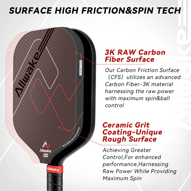 ALLWAKE 3K Raw Carbon Fiber Pickleball Hot Pressing Technology 16MM