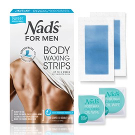 Nad's For Men Body Wax Strips - Wax Hair Removal For Men - At Home Waxing Kit With Waxing Strips + 2 Calming Oil Wipes, 20 Count (Pack of 1)