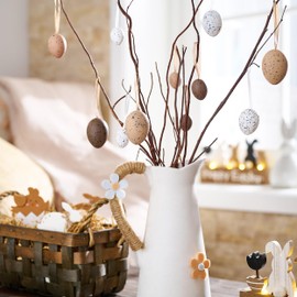 Victor's Workshop 25 x Easter Eggs for Hanging, Coloured Artificial Easter Eggs for Easter Decoration, Easter Bouquet, Easter Baskets, Spring Decoration, Brown