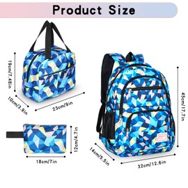 Sarsumir Schulrucksack Schulranzen Set für Mädchen Jungen Teenager, 3 Stück Rucksack Schule Wasserdicht Lässig Kinderrucksack, Licht Großer Schultasche School Bag für Damen Kinder, Blau