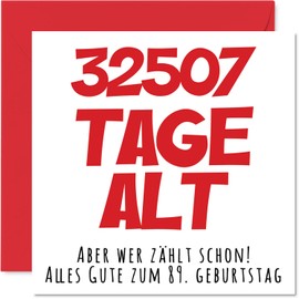 Stuff4 89th Birthday Card Funny for Men Women - 32507 Days Old - Funny Happy Birthday Card, 145mm Humour Jokes Greeting Cards