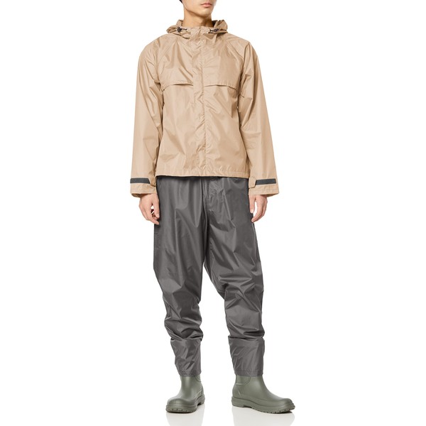 Mac Rain Suit, Water Resistance: 31.7 / 39.4 ft (8000/10000 mm), H2O, Storage Bag Included, Pocket, Transparent Brim, Reflective Print, Raincoat, Wide Rain Suit M/L/LL, beige, (greige)