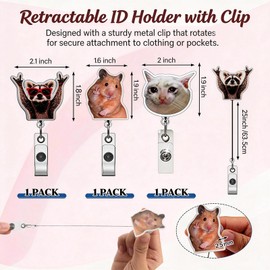 3 Pcs Funny Badge Reel, Badge Reel Funny Retractable Clip Holder, Durable Cord, Office Products for Nurse, Doctor, Office Worker, ID Card Holder