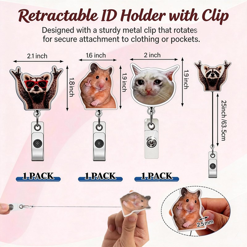 3 Pcs Funny Badge Reel, Badge Reel Funny Retractable Clip