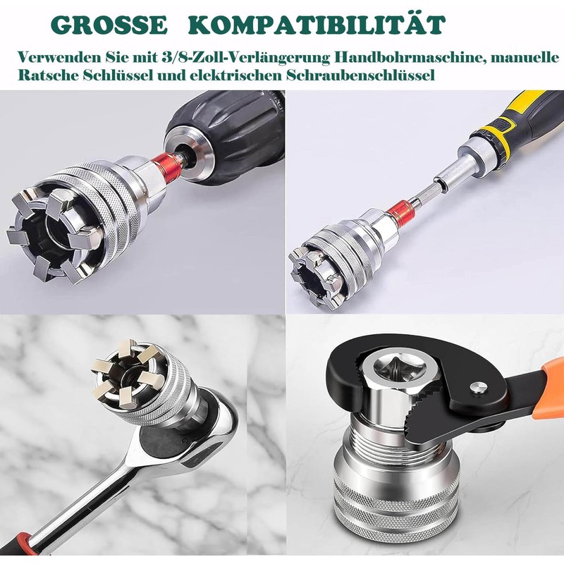 KEWAYO Adjustable Universal Socket, Super Socket Wrench Fits Standard Sizes