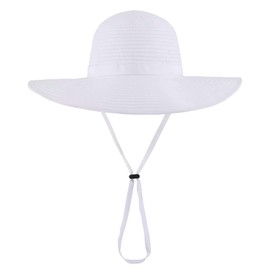 Connectyle Little Girls Summer Sun Hat for Kids Floppy Wide Brim Beach Hat UPF 50+ Sun Cap White M