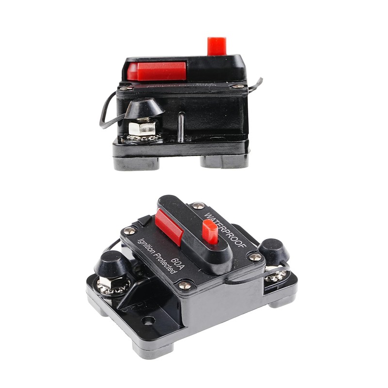 LEVANLIGHTING 2Pcs 60Amp Circuit Breaker DC 12V-48V with Inline Fuse