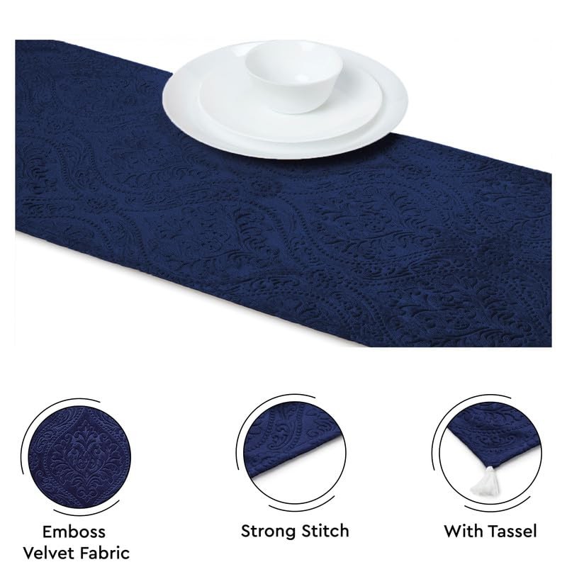 Encasa XO Dining Table Runner | Embossed Velvet | 32x150