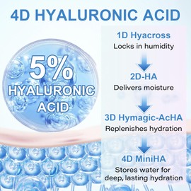 4D Hyaluronic Acid Serum 5% – Anti-Aging Face Serum for Sensitive Skin | Ultra-Hydrating Pre-Makeup Primer | Fragrance-Free, Non-Greasy Formula | 30 Single-Use Vials (1.5ml Each)
