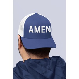 Trenz Shirt Company Mens Christian Snapback Trucker Hat - Amen Embroidered Mesh Back Design, Black/Black