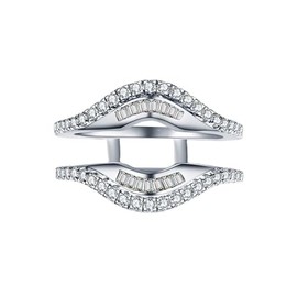 925 Sterling Silver Plated Promise Engagement Rings for Women,Unique Stackable CZ Diamond Multi Row Diamond Bride Statement Round Cocktail Ring Eternity CZ Wedding Band for Women's Size 10#