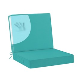 HOMELYSIAN Waterproof Outdoor Chair Cushions 24x24, Memory Foam Outdoor Cushions for Patio Furniture with Removable Cover, Deep Seat Cushions for Outdoor Furniture with Ties and Handle, Teal