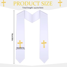 Tarpop Embroidery Clergy Stole Church Pastor Wedding White Traditional Choir Stole with Embroidery Cross for Men Wedding Officiant Priest Robe Accessories