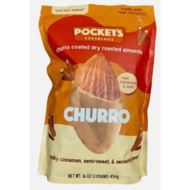 Pocket’s Chocolates Churro Coated Dry Roasted Almonds 16 oz, Real Cinnamon And Milk