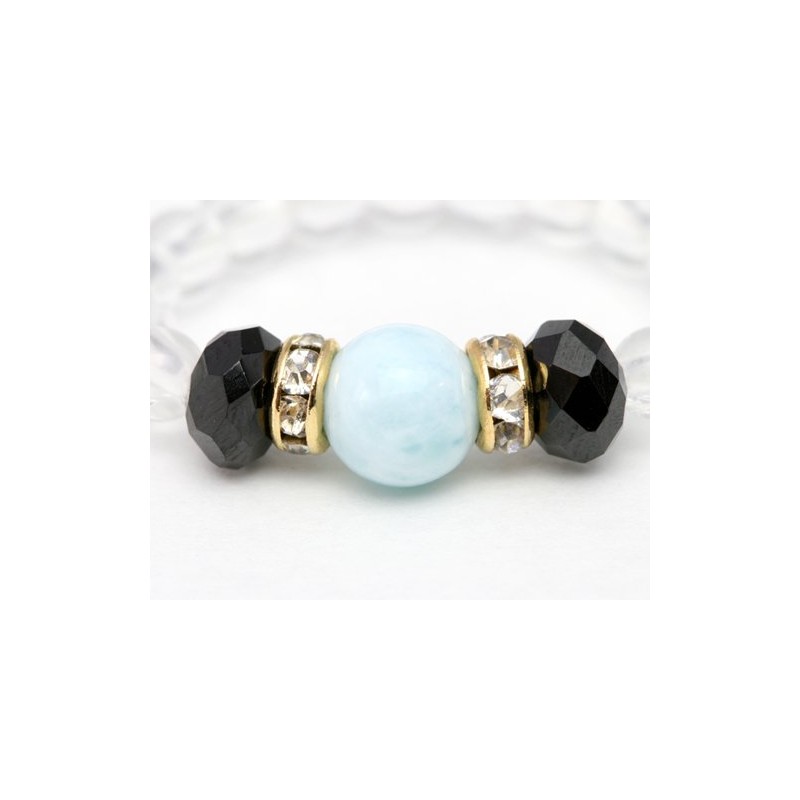 Larimar & Ruby Spinel & Crystal Ring Ring Natural Stone