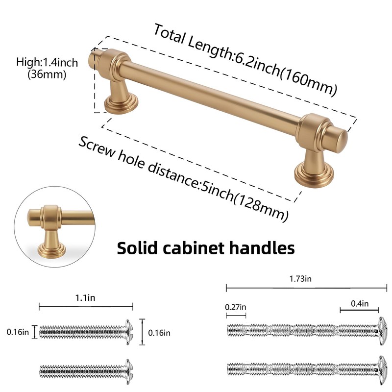 POVEFONK 10 Pack 5 inch Champagne Bronze Kitchen Cabinet Handles