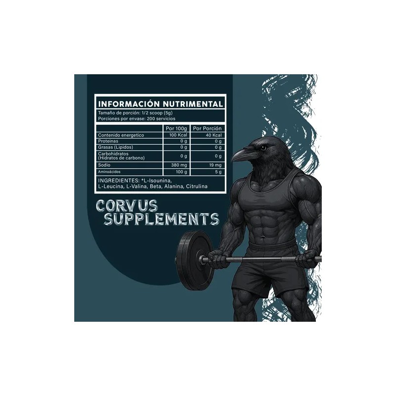 Aminoácidos 1kg Corvus Suplemento Alimenticio Polvo 200serv