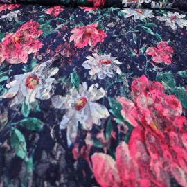 Floral Roses  Painted  Lace Fabric Apparel  Abstract By the Yard