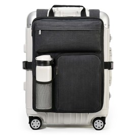 BS-VOG Over Luggage Organizer for Suitcase, Luggage Harness with Cup Holder, Portable Travel Backpack with Adjustable Straps, Hanging Suitcase Organizer for 16" Laptop, Passport