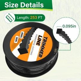 DuckcowsC 253ft .095" Black Trimmer Line Weedeater String Replacement for Echo & Stihl Trimmer Line 330095071, Fits for Medium to Heavy Grass and Weeds