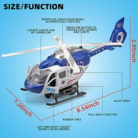 NOVAFUSION Kids Helicopter Toy Diecast Military Helicopter Model Kit,Pull Back Toy Helicopter with Lights and Sound,Toy Airplane with Rotatable Propeller,Helicopter Toys for Boys Age 4-7（Blue）