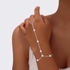 AGWOLF Bracelets for Women,14K Gold/Silver Plated Dainty Hand Chain Bracelets Trendy Ring Bracelet Charm Gold Cuff Bangle Stackable Bracelets Jewelry Adjustable 7"+2"