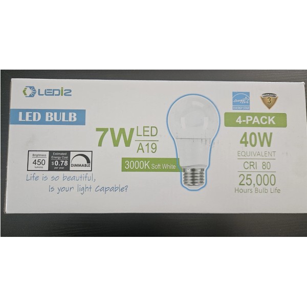 lediz A19 LED Light Bulbs 3000K soft white 40W pack