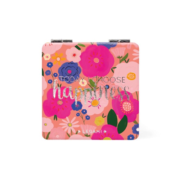 LEGAMI - Compact Mirror with Magnifying Mirror - No Distortion - Ideal for Pocket and Travel - 6 x 6 cm - Flowers Theme