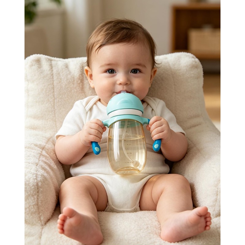 Baby Weighted Straw Cup, Transition Training Sippy Cup, Double Handles,