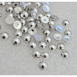 MajorCrafts® 200pcs 8mm Metallic Silver Flat Back Half Round Resin Pearls Craft Embellishments C37