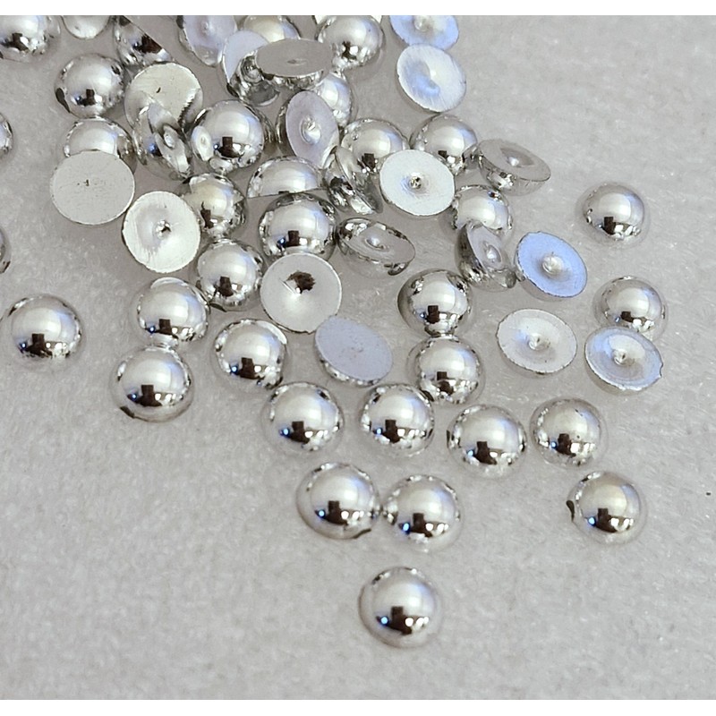 MajorCrafts® 200pcs 8mm Metallic Silver Flat Back Half Round Resin