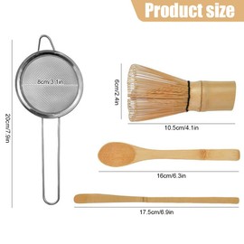 YSHIGUING 4 Pcs Matcha Whisk Set,Bamboo Tea Steeper Matcha Tools for Stirring Matcha, Natural Bamboo Matcha Whisk,Bamboo Matcha Whisk,Scoop,Spoon,Stainless Steel Sifter