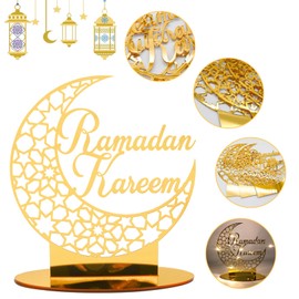 Ramadan Eid Mubarak Decoration, 2 Pieces, Eid Mubarak Acrylic Ornament, Moon Stars Lamp Light, Eid Mubarak Table Decoration, Ramadan Decoration, Ramadan Moon Night Light, Eid Mubarak Main Decoration,