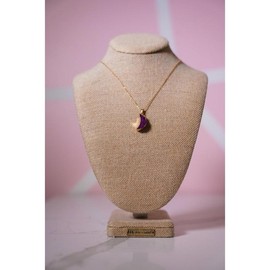 Natural Crystal Moon Pendant Necklace - Size: Blue