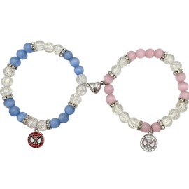 2 Stück Matching Armbänder, Paar Matching Bracelets, Spider Magnetische Armbänder Set, Superhelden Matching Friendship Couple Bracelet, Geschenke für Paare Freund Freundin (Blau, Pink)