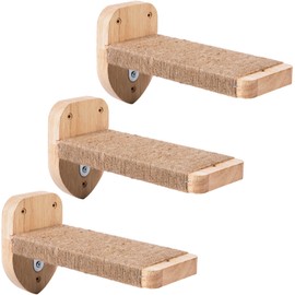 COOLEX 3pcs Cat Wall Steps, Climbing Mounted Furniture, Shelves With Hemp Rope Covered, Solid Wood Ladder for Playing and Climbing (Large-Wood)