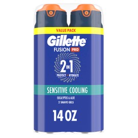 Gillette PRO Shaving Gel For Men Cools To Soothe Skin And Hydrates Facial Hair, TWIN PACK - Total 14oz, ProGlide Sensitive 2 in 1 Shave Gel