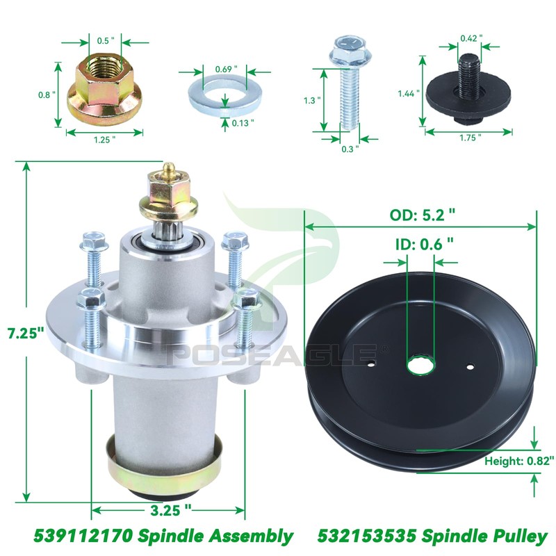 POSEAGLE Pre-Greased 539112170 Spindle Assembly with 532153535 Spindle Pulley for
