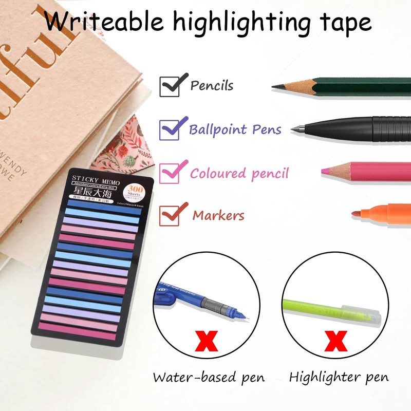 Realand 2700pcs Transparent Highlighter Tape, Short Reusable Highlight Strips Book