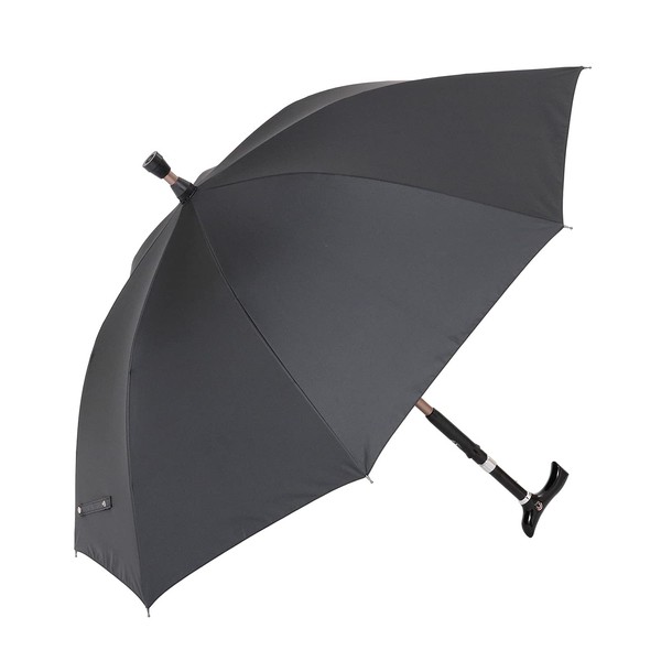 LIEBEN-0188 Cane Umbrella, Parasol, Cane Umbrella, 23.6 inches (60 cm) x 8 Ribs, For Rain or Shine, UV Protection, Stick Umbrella, Men's, Women's, Separable Umbrella and Cane (Black)